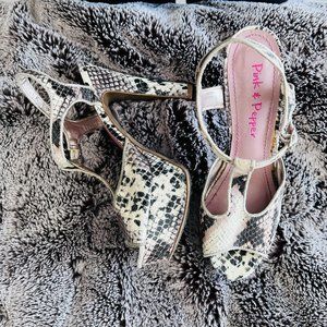 Pink & Pepper faux snake skin platform heels